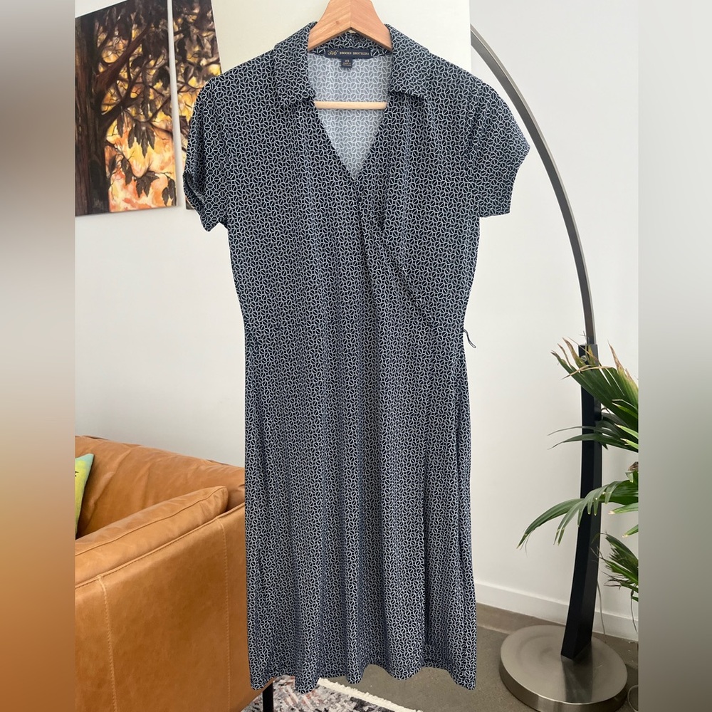 ‘346’ Brooks Brothers Navy Rope Pattern Faux Wrap Dress